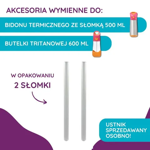 Zestaw słomek 2 szt. do bidonu termicznego 500 ml/butelki tritanowej 600 ml | b.box